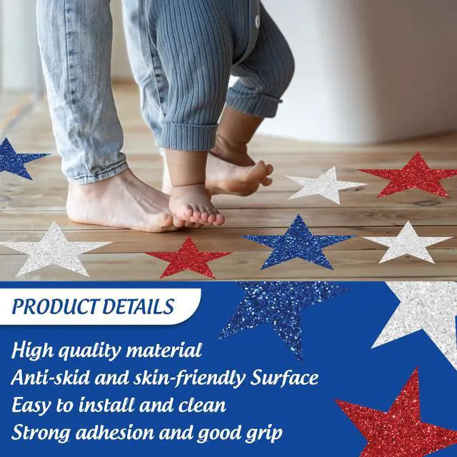 Alt view image 4 of 7 - 24 Pcs 4th of July Non Slip Bathtub Sticker with Scraper 250th Anniversary American Patriotic Star Anti Slip Shower Tread Adhesive Shower Decal for Independence Day Bathroom Decoration