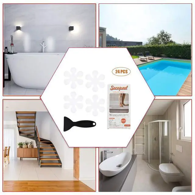 Alt view image 6 of 6 - Bathtub Stickers Non-Slip, 12 PCS White Safety Shower Treads Adhesive Appliques with Premium Scraper