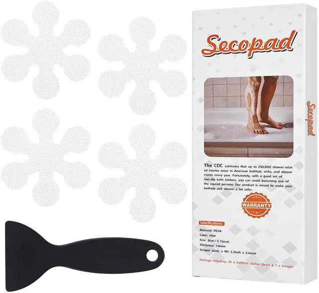 Main image of Bathtub Stickers Non-Slip, 12 PCS White Safety Shower Treads Adhesive Appliques with Premium Scraper