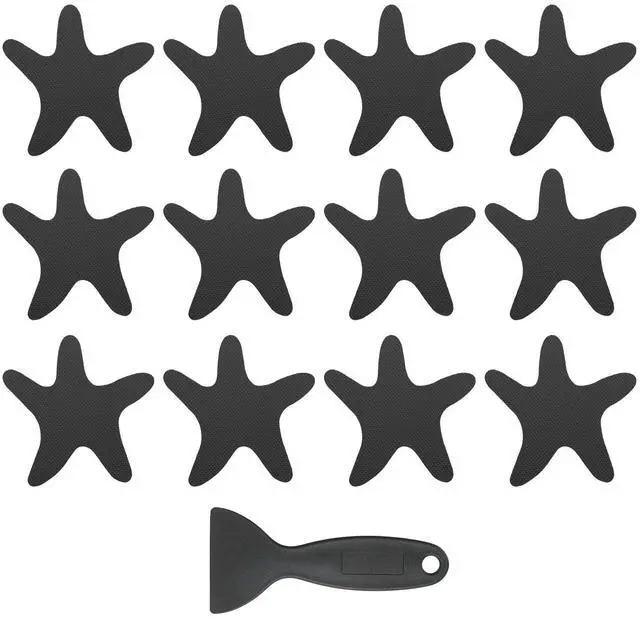 Main image of 12 Pcs Non Slip Bathtub Stickers, Anti Slip Shower Stickers with Scraper Bathroom Shower Floor Decals Star Shape Cute Treads Tubs, Black