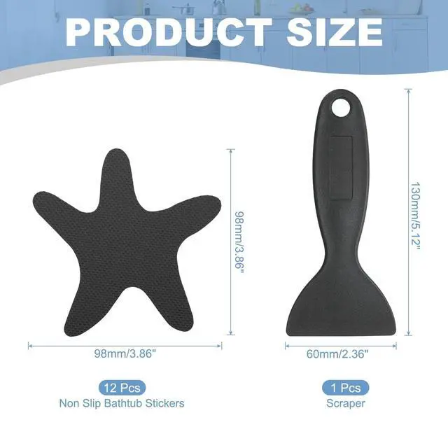 Alt view image 2 of 5 - 12 Pcs Non Slip Bathtub Stickers, Anti Slip Shower Stickers with Scraper Bathroom Shower Floor Decals Star Shape Cute Treads Tubs, Black