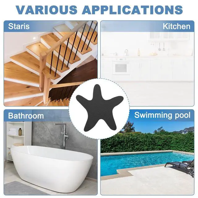 Alt view image 5 of 5 - 12 Pcs Non Slip Bathtub Stickers, Anti Slip Shower Stickers with Scraper Bathroom Shower Floor Decals Star Shape Cute Treads Tubs, Black