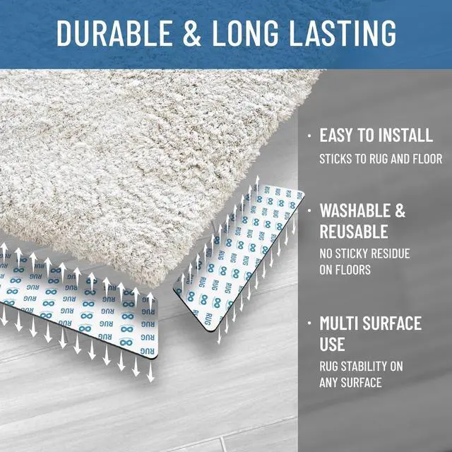 Alt view image 3 of 7 - Area Rug Gripper for Hardwood Floors - No Damage Non Slip Rug Pads, Floor to Carpet Tape for Holding Rugs in Place, Washable and Reusable, Double Sided Anti Slip Tape - 8 Pack