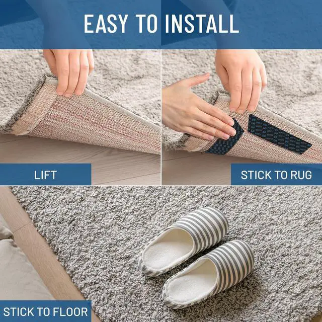 Alt view image 6 of 7 - Area Rug Gripper for Hardwood Floors - No Damage Non Slip Rug Pads, Floor to Carpet Tape for Holding Rugs in Place, Washable and Reusable, Double Sided Anti Slip Tape - 8 Pack