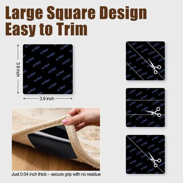 Alt view image 2 of 7 - Premium Rug Grippers & Carpet Tape 12PCS Square Anti-Slip Pads for Area Rugs, 3.9 Inch, Prevent Curling & Sliding, Ideal for Hardwood, Tile, Marble, and Laminate Floors