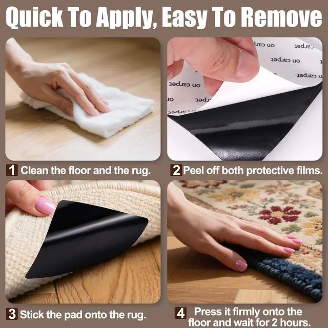 Alt view image 6 of 7 - Premium Rug Grippers & Carpet Tape 12PCS Square Anti-Slip Pads for Area Rugs, 3.9 Inch, Prevent Curling & Sliding, Ideal for Hardwood, Tile, Marble, and Laminate Floors