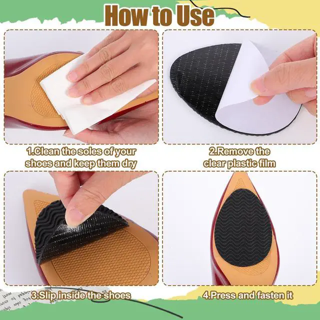 Alt view image 4 of 7 - Shoe Grips on Bottom of Shoes, 8 Pcs Non Slip Shoe Pads Self-Adhesive Sole Protector for High Heels & Flats Anti Slip Shoes Grips Stickers to Reduce Noise (Black)
