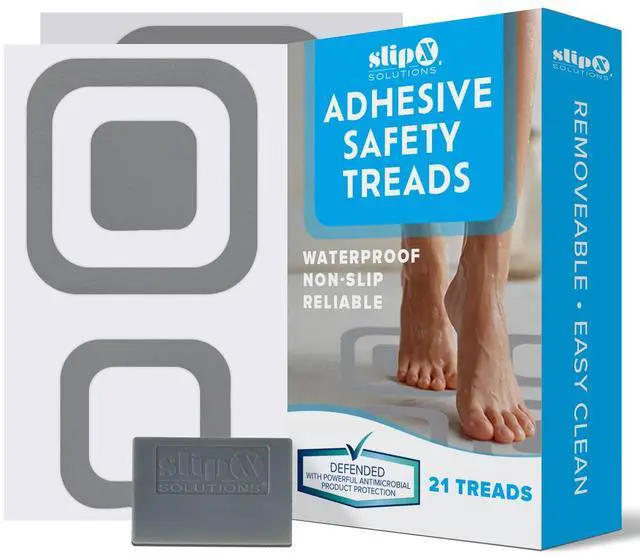 Main image of Square Adhesive Anti-Slip Safety Treads, Reliable Grip for Bathtubs, Showers, Stairs & More, Power Grip Floor Grips (21 Count, Gray) Design Your Own Pattern