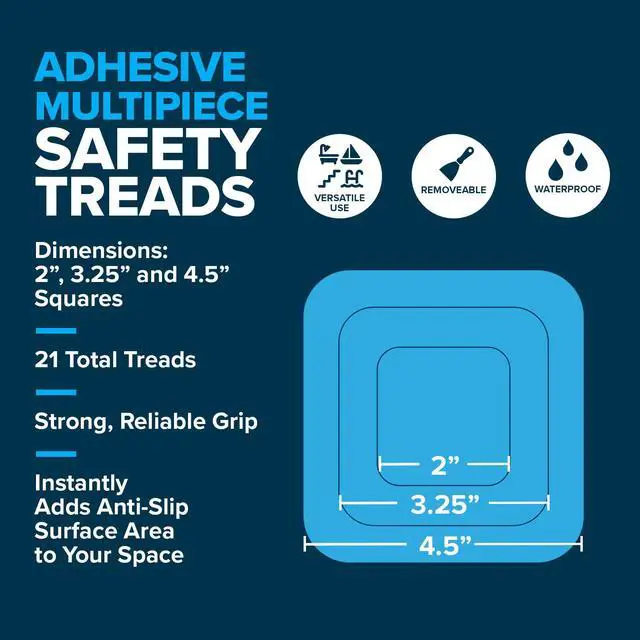 Alt view image 6 of 7 - Square Adhesive Anti-Slip Safety Treads, Reliable Grip for Bathtubs, Showers, Stairs & More, Power Grip Floor Grips (21 Count, Gray) Design Your Own Pattern