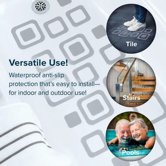 Alt view image 3 of 7 - Square Adhesive Anti-Slip Safety Treads, Reliable Grip for Bathtubs, Showers, Stairs & More, Power Grip Floor Grips (21 Count, Gray) Design Your Own Pattern