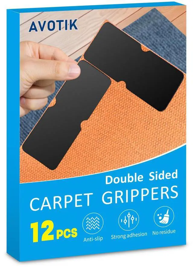 Main image of Rug Gripper for Hardwood Floors: 12 PCS No Damage Rug Tape - Anti Slip Rug Grips for Area Rugs Secure Carpet Tape for Wood Floors, Safe & Strong Hold