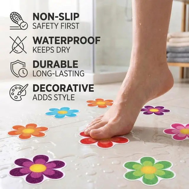 Alt view image 4 of 7 - 26 PCS Non Slip Bathtub Stickers, Flower Shower Stickers with Scraper, Adhesive Anti Slip Decals for Bathtub, Shower Floor, Bathroom Safety (Colorful)