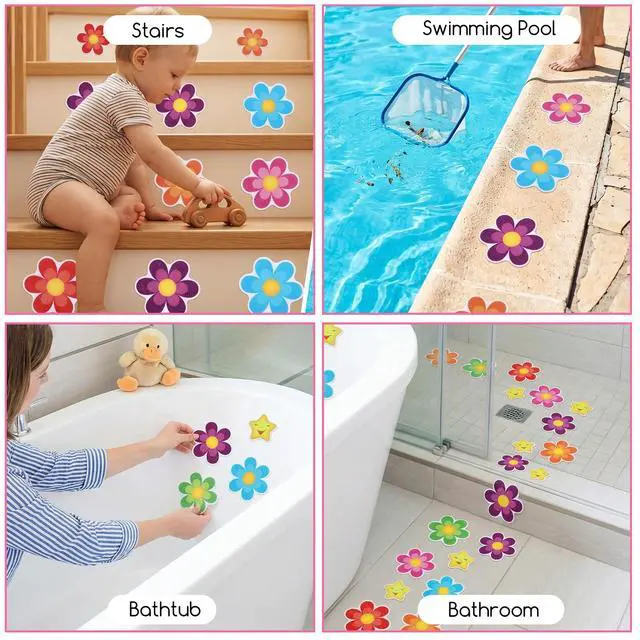 Alt view image 6 of 7 - 26 PCS Non Slip Bathtub Stickers, Flower Shower Stickers with Scraper, Adhesive Anti Slip Decals for Bathtub, Shower Floor, Bathroom Safety (Colorful)
