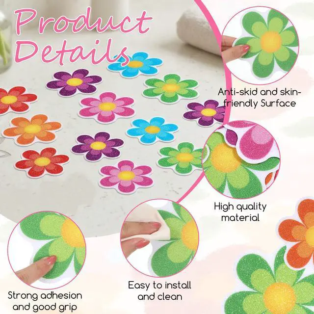 Alt view image 3 of 7 - 26 PCS Non Slip Bathtub Stickers, Flower Shower Stickers with Scraper, Adhesive Anti Slip Decals for Bathtub, Shower Floor, Bathroom Safety (Colorful)