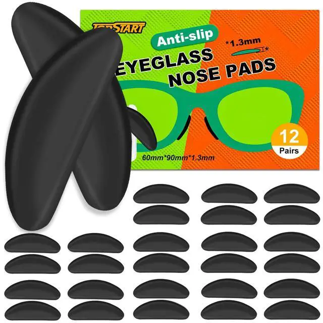 Main image of Eyeglass Nose Pads for Glasses - 1.3mm Ultra Thin Silicone Anti-Slip Stick-On Grips, Replacement Anti Slip Nosepads for Plastic Frames Eyeglass Glasses Sunglasses 12 Pairs