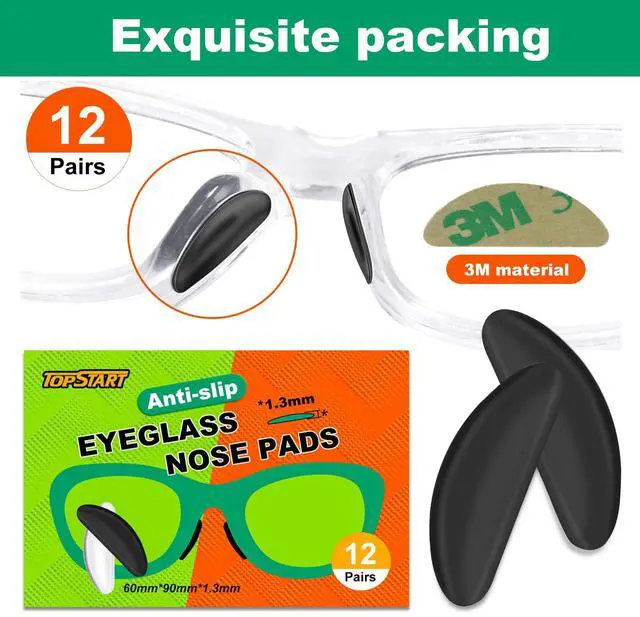 Alt view image 3 of 7 - Eyeglass Nose Pads for Glasses - 1.3mm Ultra Thin Silicone Anti-Slip Stick-On Grips, Replacement Anti Slip Nosepads for Plastic Frames Eyeglass Glasses Sunglasses 12 Pairs