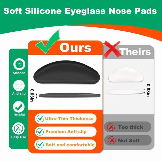 Alt view image 6 of 7 - Eyeglass Nose Pads for Glasses - 1.3mm Ultra Thin Silicone Anti-Slip Stick-On Grips, Replacement Anti Slip Nosepads for Plastic Frames Eyeglass Glasses Sunglasses 12 Pairs