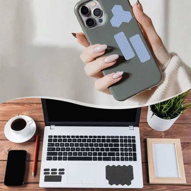 Alt view image 5 of 6 - 1 Set Rhombus Phone Grip Tape, Universal Mouse Grip Strips Adhesive, Pre-Cut Strips Pre-Laminated Sweat Absorbing Adhesive Patches for Cellphone Laptop Mouse,Black