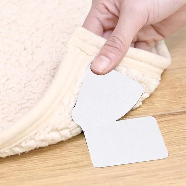 Alt view image 2 of 7 - 30-Pack Carpet Anti-Slip Patch Hook and Loop Rug Stickers 2.36 X 1.57 in Tape for Hardwood Tile Floors Living Room Bedroom Bathroom Anti-Curling Fixation