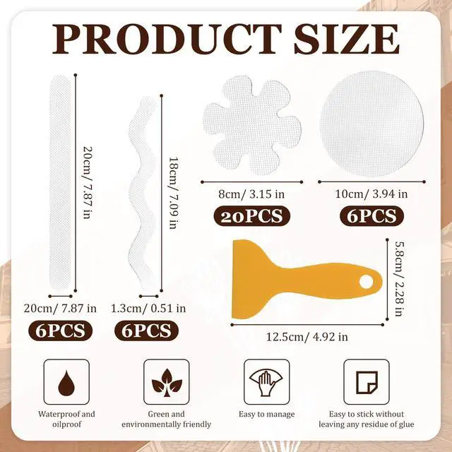 Alt view image 2 of 7 - 38 PCS Shower Floor Non Slip Stickers, Clear Bathtub Anti Slip Treads, Multi-Shape Adhesive Grip Decals for Bath Tub, Premium Strips with 4 Scrapers
