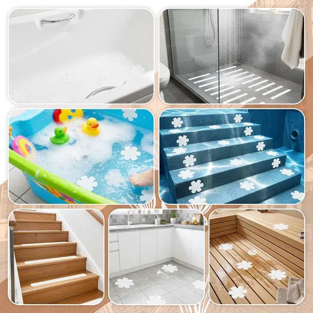Alt view image 5 of 7 - 38 PCS Shower Floor Non Slip Stickers, Clear Bathtub Anti Slip Treads, Multi-Shape Adhesive Grip Decals for Bath Tub, Premium Strips with 4 Scrapers