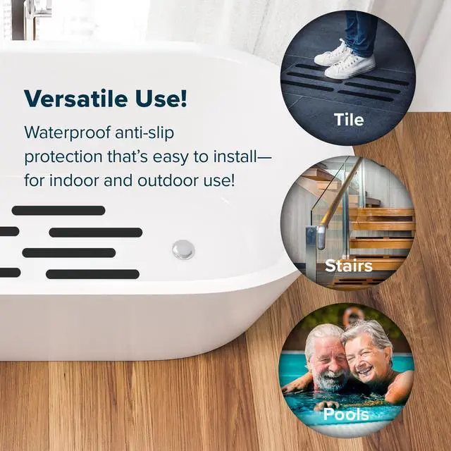 Alt view image 3 of 7 - Adhesive Anti-Slip Safety Treads, Non Slip Shower Stickers, Reliable Grip for Bathtubs, Showers, Pools, Boats, Stairs & More, Safety Stickers (12 Pack, 7.5 x 0.75, Black)