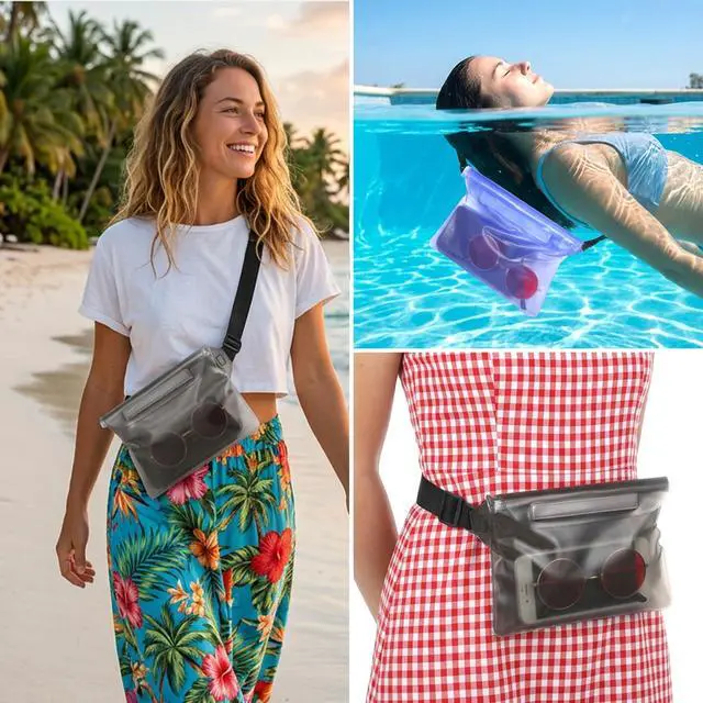 Alt view image 7 of 7 - Waterproof Fanny Pack, Waterproof Bag for Beach Waterproof Pouch for Phone Passport Purse Floating Dry Bag with Adjustable Waist Strap for Beach Kayaking Boating