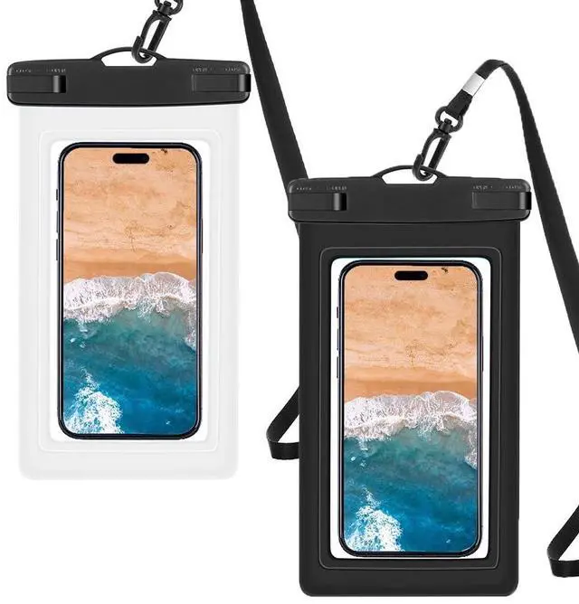 Main image of Universal Waterproof Phone Case Pouch with Neck Strap, 2-Pack, Black & White (Black&White)