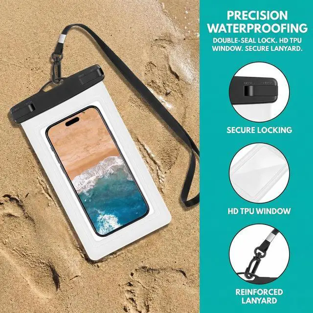 Alt view image 2 of 7 - Universal Waterproof Phone Case Pouch with Neck Strap, 2-Pack, Black & White (Black&White)