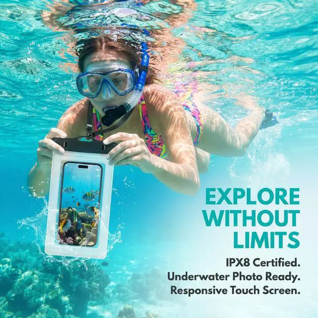 Alt view image 4 of 7 - Universal Waterproof Phone Case Pouch with Neck Strap, 2-Pack, Black & White (Black&White)