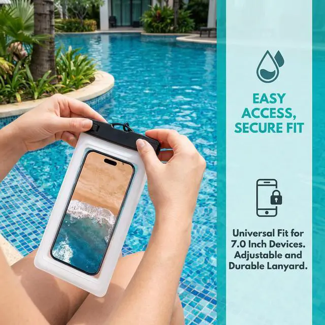 Alt view image 7 of 7 - Universal Waterproof Phone Case Pouch with Neck Strap, 2-Pack, Black & White (Black&White)