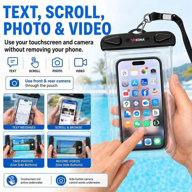 Alt view image 5 of 5 - Submariner Waterproof Phone Pouch, 2 Pack - IPX8 Cell Phone Dry Bag Compatible with iPhone 17 16 15 14 Pro Max, Samsung Galaxy S26 S25 S24 Ultra, Pixel 10 9 XL, Fits Up to 7.5"
