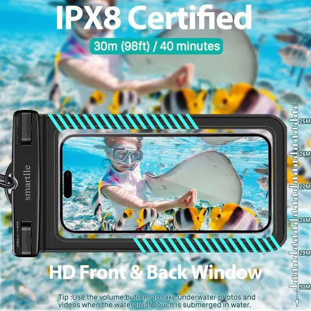 Alt view image 4 of 7 - Waterproof Phone Pouches Bags Holder, Cell Phone Water Protectors Pouch Bag 2 Pack for Swimming, IPX8 Water Proof Phone Cases pouch for iPhone 15 14 13 Pro Max 12 11, for Galaxy S24 S23 Ultra 7"