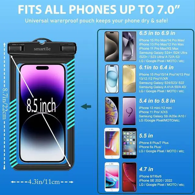 Alt view image 6 of 7 - Waterproof Phone Pouches Bags Holder, Cell Phone Water Protectors Pouch Bag 2 Pack for Swimming, IPX8 Water Proof Phone Cases pouch for iPhone 15 14 13 Pro Max 12 11, for Galaxy S24 S23 Ultra 7"