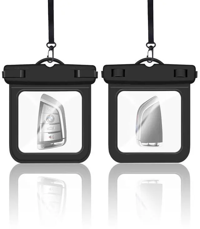 Main image of 2 Pack Submersible Waterproof Wallet Dry Car Key Fob Case Bag,Swimming Surfing Water Sports Small Waterproof Pouch Holder for Door Ship Card Credit ID Card Driver Fishing License Cash Coins-Black