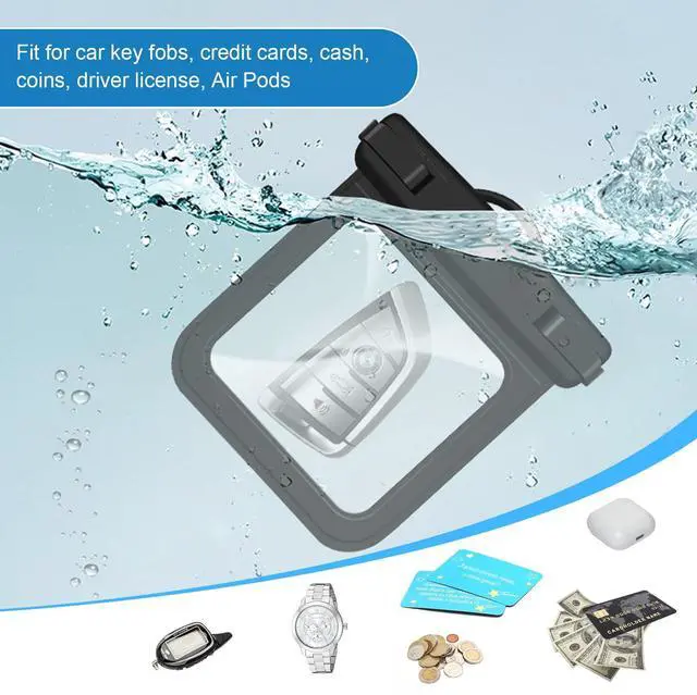 Alt view image 2 of 6 - 2 Pack Submersible Waterproof Wallet Dry Car Key Fob Case Bag,Swimming Surfing Water Sports Small Waterproof Pouch Holder for Door Ship Card Credit ID Card Driver Fishing License Cash Coins-Black