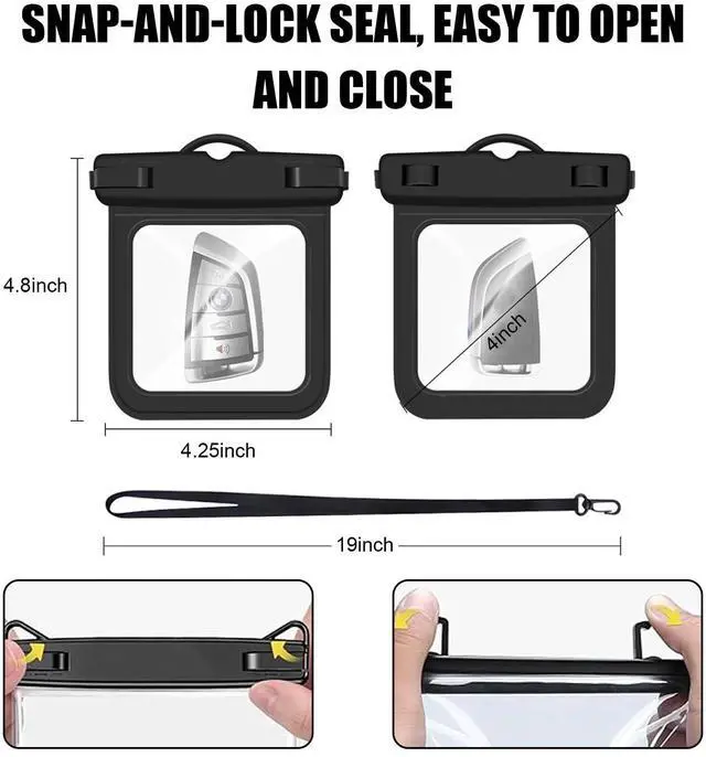 Alt view image 3 of 6 - 2 Pack Submersible Waterproof Wallet Dry Car Key Fob Case Bag,Swimming Surfing Water Sports Small Waterproof Pouch Holder for Door Ship Card Credit ID Card Driver Fishing License Cash Coins-Black