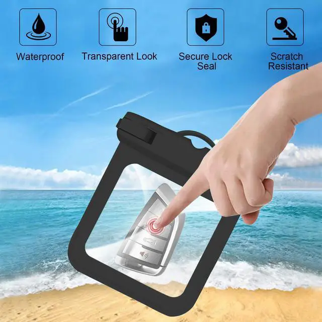 Alt view image 4 of 6 - 2 Pack Submersible Waterproof Wallet Dry Car Key Fob Case Bag,Swimming Surfing Water Sports Small Waterproof Pouch Holder for Door Ship Card Credit ID Card Driver Fishing License Cash Coins-Black
