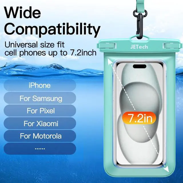 Alt view image 2 of 6 - Waterproof Phone Pouch, 2 Pack Water Proof Case for iPhone 17e 17 16e 16 15 14 Air Pro Max Plus, Galaxy S26 S25 Ultra, Pixel 10 Series and Others up to 7.2 Inch, IPX8 Dry Bag (Black+Green)