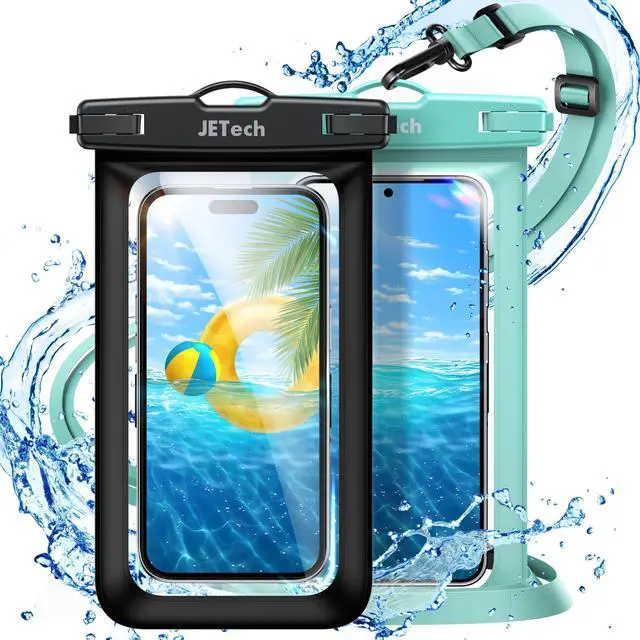 Main image of Waterproof Phone Pouch, 2 Pack Water Proof Case for iPhone 17e 17 16e 16 15 14 Air Pro Max Plus, Galaxy S26 S25 Ultra, Pixel 10 Series and Others up to 7.2 Inch, IPX8 Dry Bag (Black+Green)
