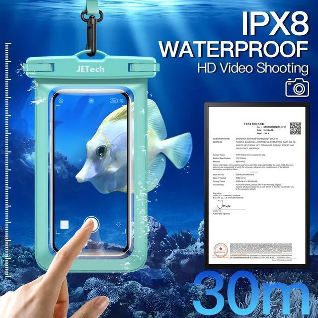 Alt view image 3 of 6 - Waterproof Phone Pouch, 2 Pack Water Proof Case for iPhone 17e 17 16e 16 15 14 Air Pro Max Plus, Galaxy S26 S25 Ultra, Pixel 10 Series and Others up to 7.2 Inch, IPX8 Dry Bag (Black+Green)