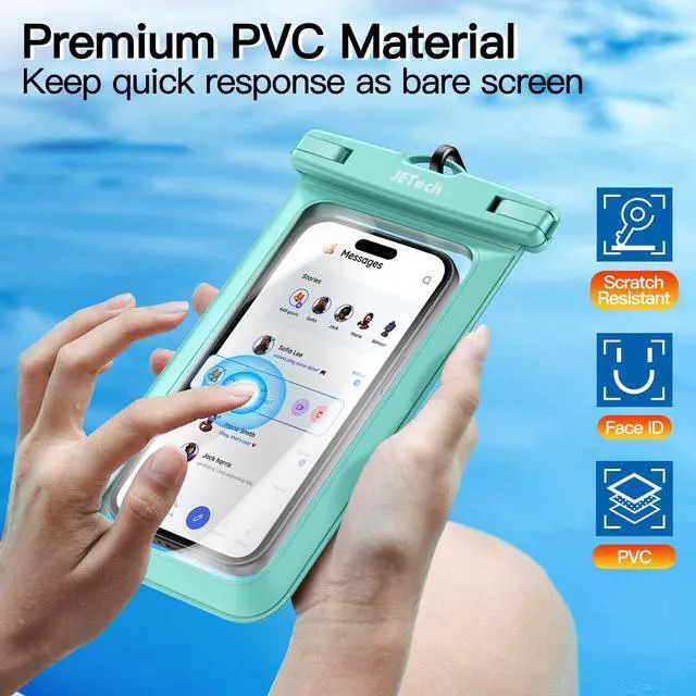 Alt view image 4 of 6 - Waterproof Phone Pouch, 2 Pack Water Proof Case for iPhone 17e 17 16e 16 15 14 Air Pro Max Plus, Galaxy S26 S25 Ultra, Pixel 10 Series and Others up to 7.2 Inch, IPX8 Dry Bag (Black+Green)
