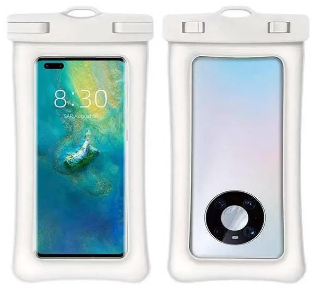 Main image of Waterproof Phone Pouch with Airbag Floating Design, IPX8 Universal Dry Bag for Smartphones Up to 6.9 Inches, Black, Touch Screen Compatible with Lanyard for Water Sports