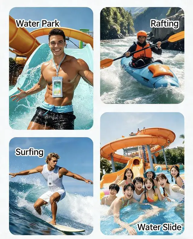 Alt view image 2 of 6 - Waterproof Phone Pouch with Airbag Floating Design, IPX8 Universal Dry Bag for Smartphones Up to 6.9 Inches, Black, Touch Screen Compatible with Lanyard for Water Sports