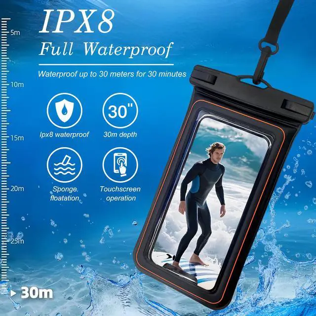 Alt view image 2 of 7 - Floating IPX8 Waterproof Phone Case Pouch Dry Bag for Kayaking, Beach, Cruise, Travel Floating Water Proof Holder for iPhone 16 15 Pro Max, Samsung S25 Ultra, S24, S23, Up to 7" Black