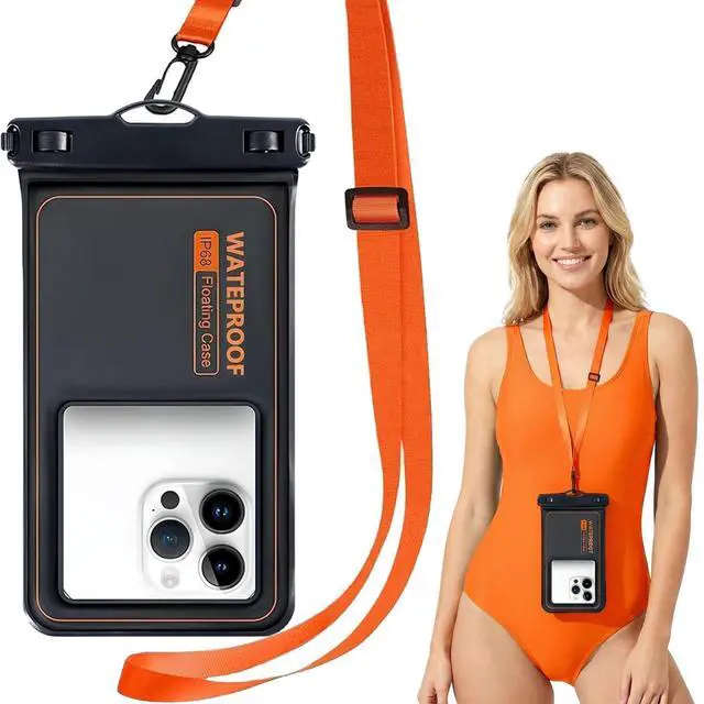 Main image of Marine IP68 Waterproof Phone Pouch, Floating Waterproof Dry Bag Compatible for iPhone 17 16 15 14 13Pro Max Plus Up to 7",Cellphone Cruise Essentials Must Haves, 1 Pack- Black/Hi-Vis Orange
