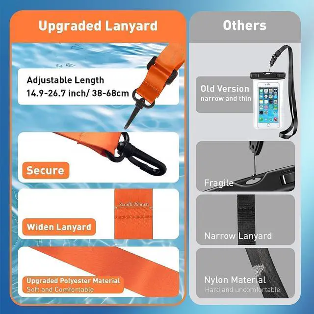 Alt view image 4 of 6 - Marine IP68 Waterproof Phone Pouch, Floating Waterproof Dry Bag Compatible for iPhone 17 16 15 14 13Pro Max Plus Up to 7",Cellphone Cruise Essentials Must Haves, 1 Pack- Black/Hi-Vis Orange
