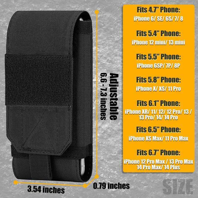 Alt view image 2 of 7 - Tactical Molle Phone Cover Case, Heavy Duty Loop Belt Holster Pouch with Flag Patch for iPhone 17 Pro Max/Air/17 Pro/17/16 Pro Max/15 Pro Max/14 Pro Max/13 Pro Max, for Galaxy S26 Ultra