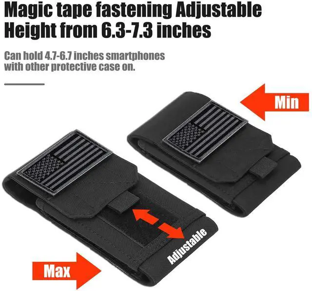 Alt view image 4 of 7 - Tactical Molle Phone Cover Case, Heavy Duty Loop Belt Holster Pouch with Flag Patch for iPhone 17 Pro Max/Air/17 Pro/17/16 Pro Max/15 Pro Max/14 Pro Max/13 Pro Max, for Galaxy S26 Ultra