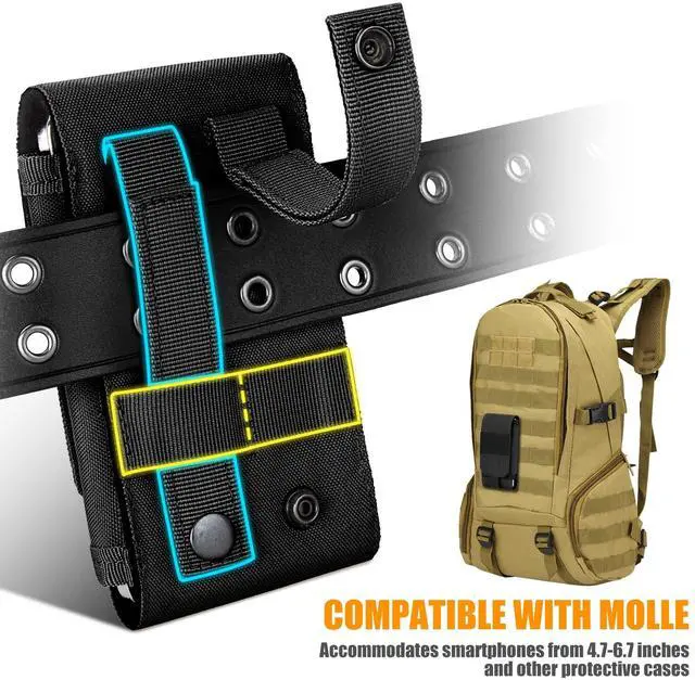Alt view image 6 of 7 - Tactical Molle Phone Cover Case, Heavy Duty Loop Belt Holster Pouch with Flag Patch for iPhone 17 Pro Max/Air/17 Pro/17/16 Pro Max/15 Pro Max/14 Pro Max/13 Pro Max, for Galaxy S26 Ultra